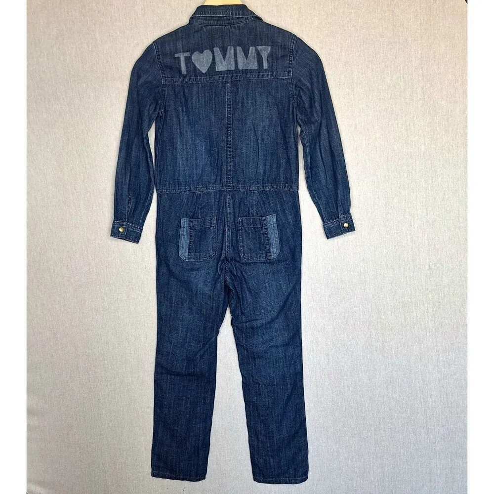 NWT Tommy Hilfiger Girls Denim Jeans Overalls Size 8 Long Sleeve Snap Buttons Pr